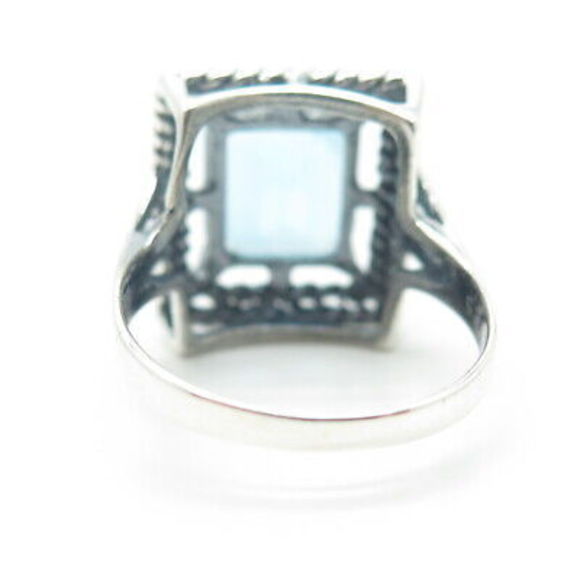 925 Sterling Silver Vintage Real Emerald-Cut Shaped Blue Topaz Ring Size 8 - Picture 5 of 9